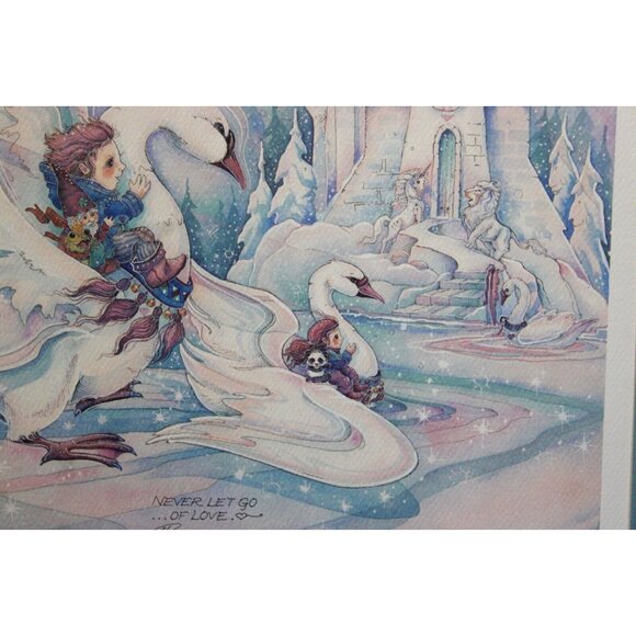 Jody Bergsma Matted Print Never Let Go of Love Winter Sparkle Kid Swan Ice Castl - Picture 6 of 14